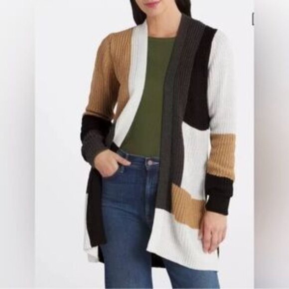 Stitch Fix Fortune + Ivy Gray, Black, White Long Open Cardigan Sweater Med NWOT - Picture 13 of 13